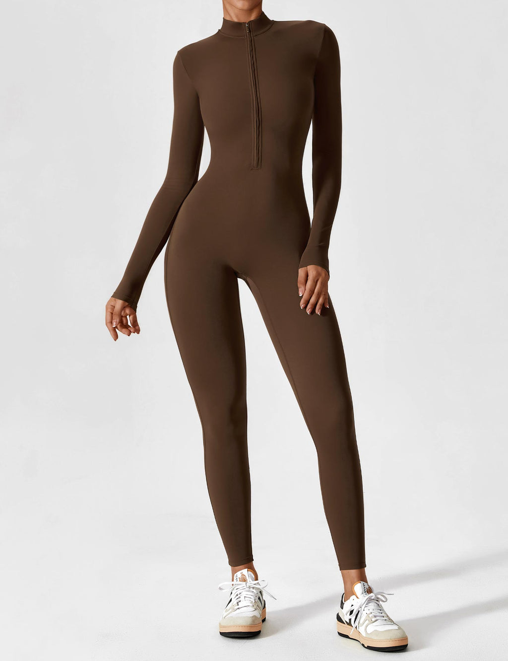 Long Sleeve Zip Jumpsuit – Stretch One-Piece Activewear with Sculpting Fit