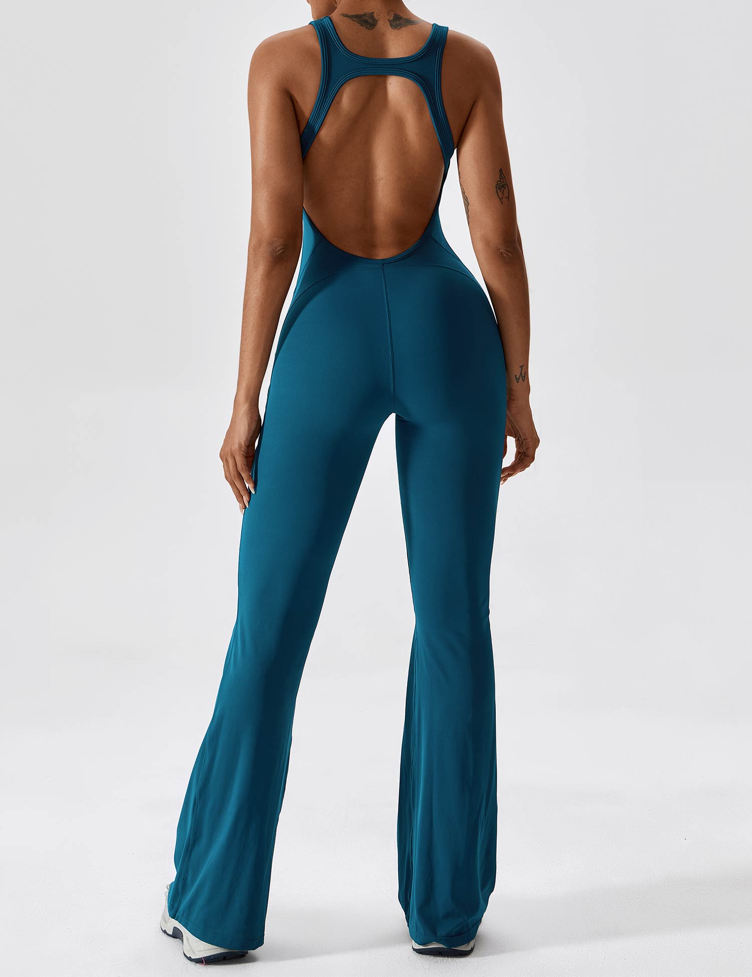 Women’s Open Back Flared Jumpsuit – Sleek, Stretchy & Figure-Sculpting Fit