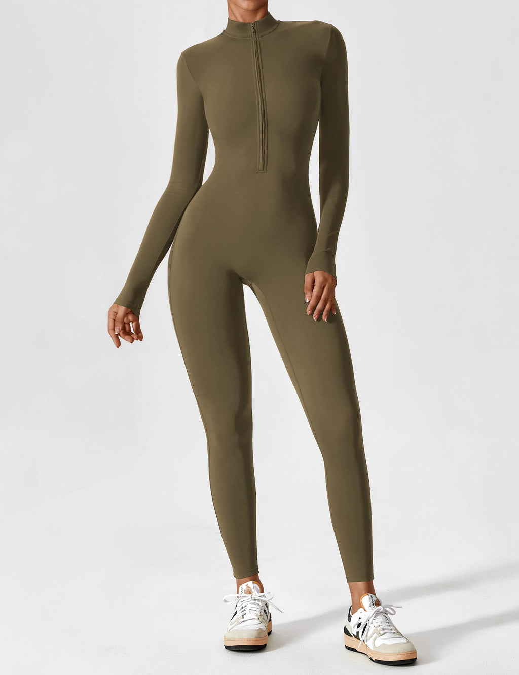 Long Sleeve Zip Jumpsuit – Stretch One-Piece Activewear with Sculpting Fit