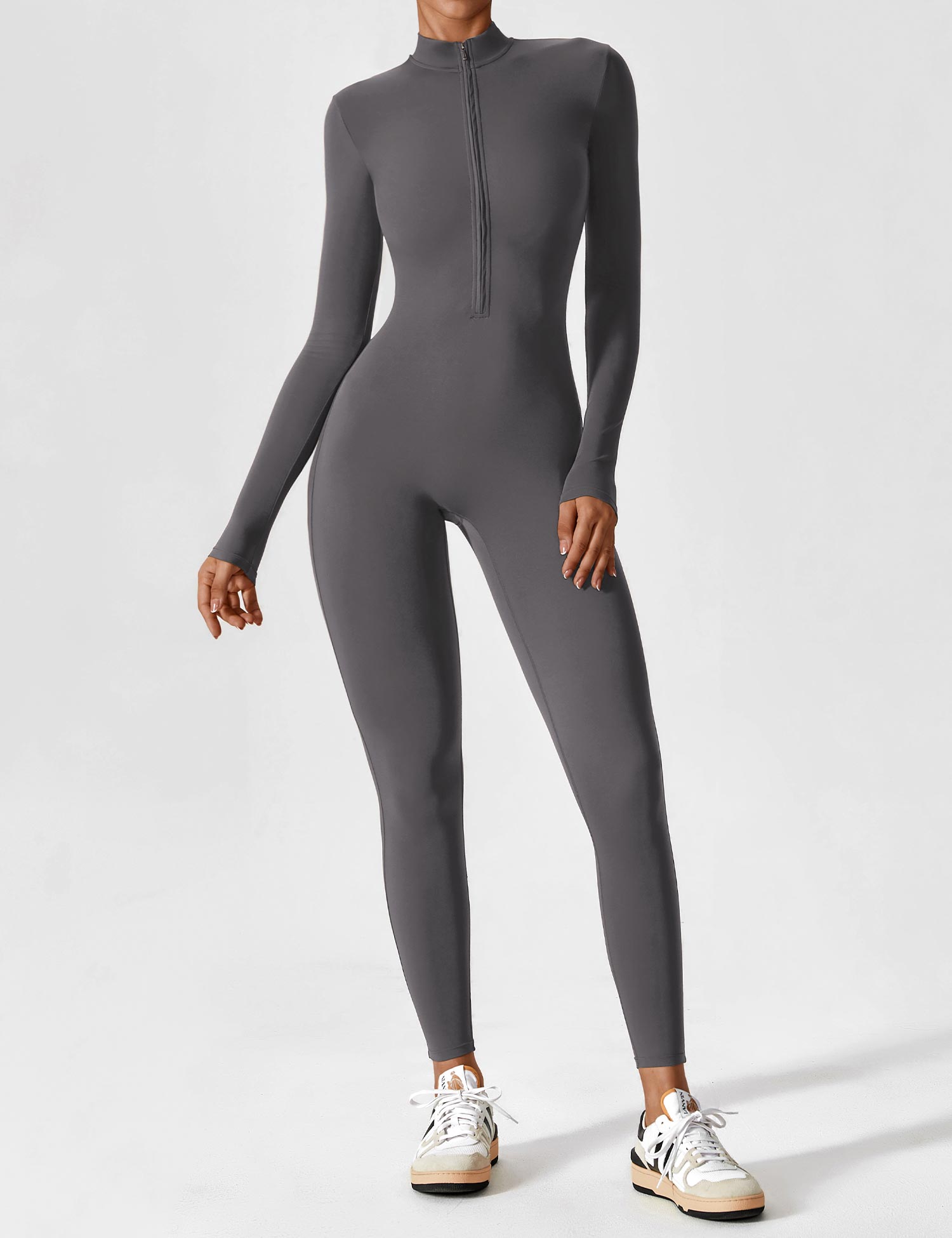 Long Sleeve Zip Jumpsuit – Stretch One-Piece Activewear with Sculpting Fit
