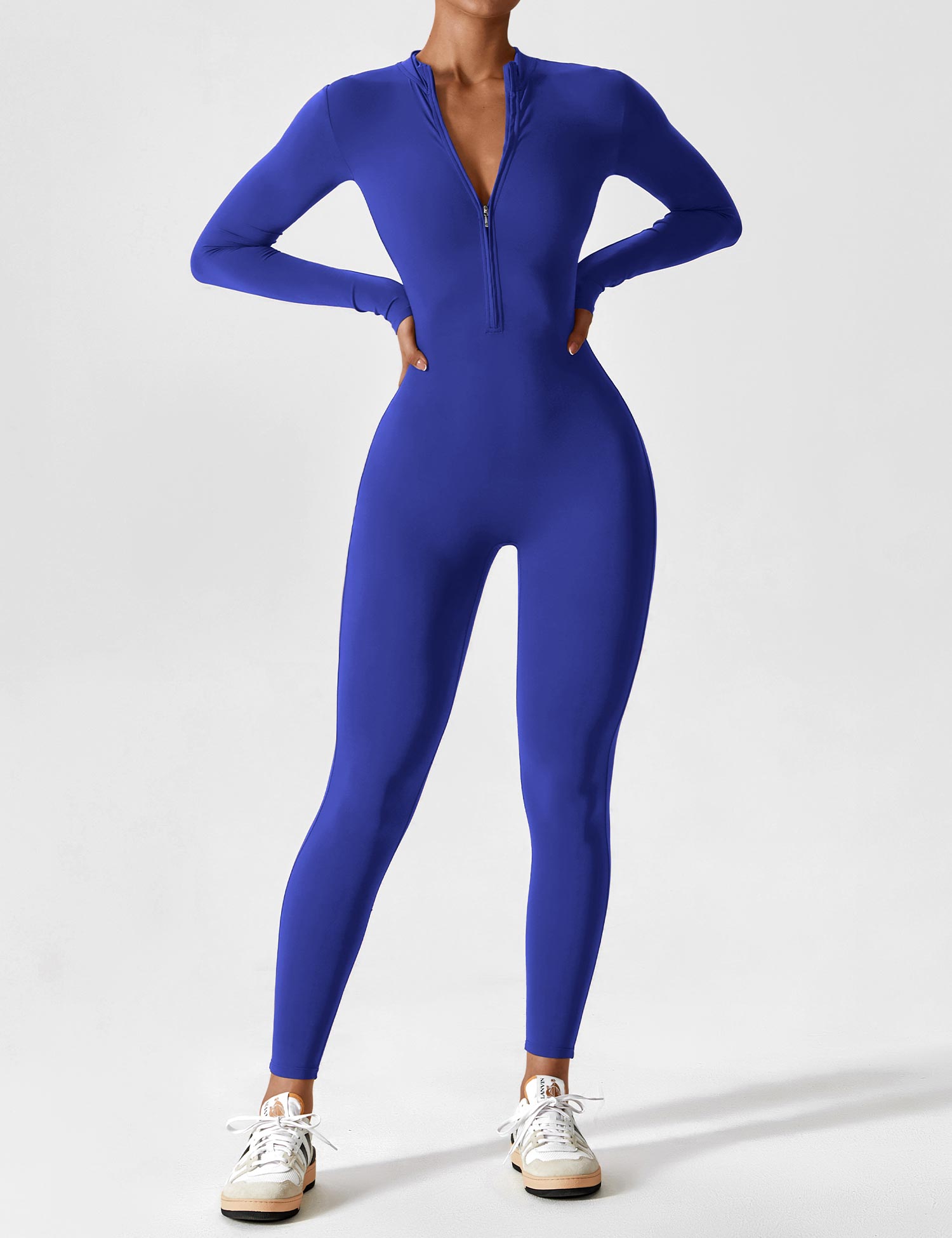 Long Sleeve Zip Jumpsuit – Stretch One-Piece Activewear with Sculpting Fit