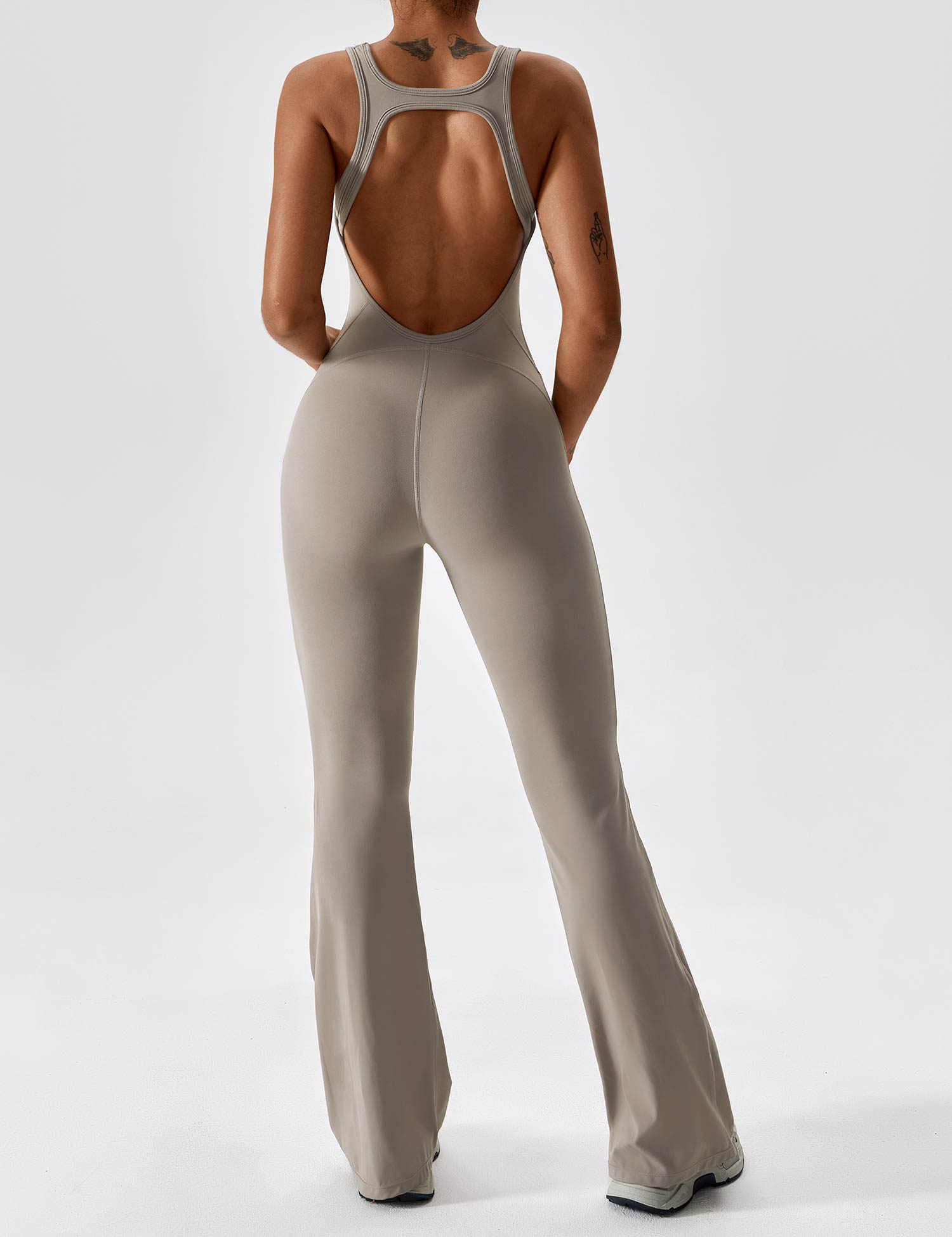 Women’s Open Back Flared Jumpsuit – Sleek, Stretchy & Figure-Sculpting Fit