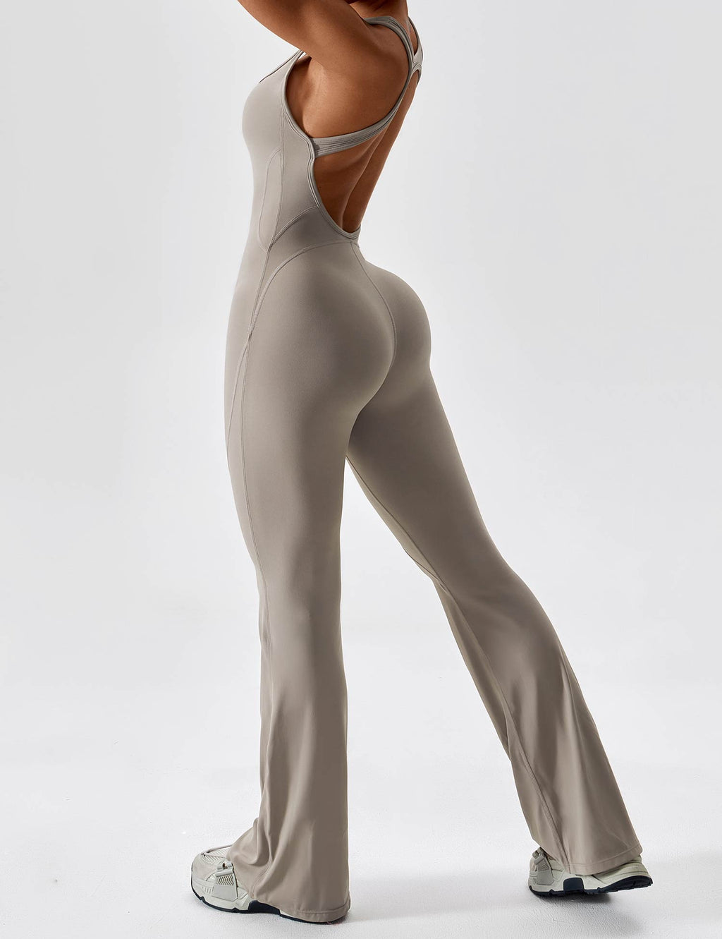 Women’s Open Back Flared Jumpsuit – Sleek, Stretchy & Figure-Sculpting Fit