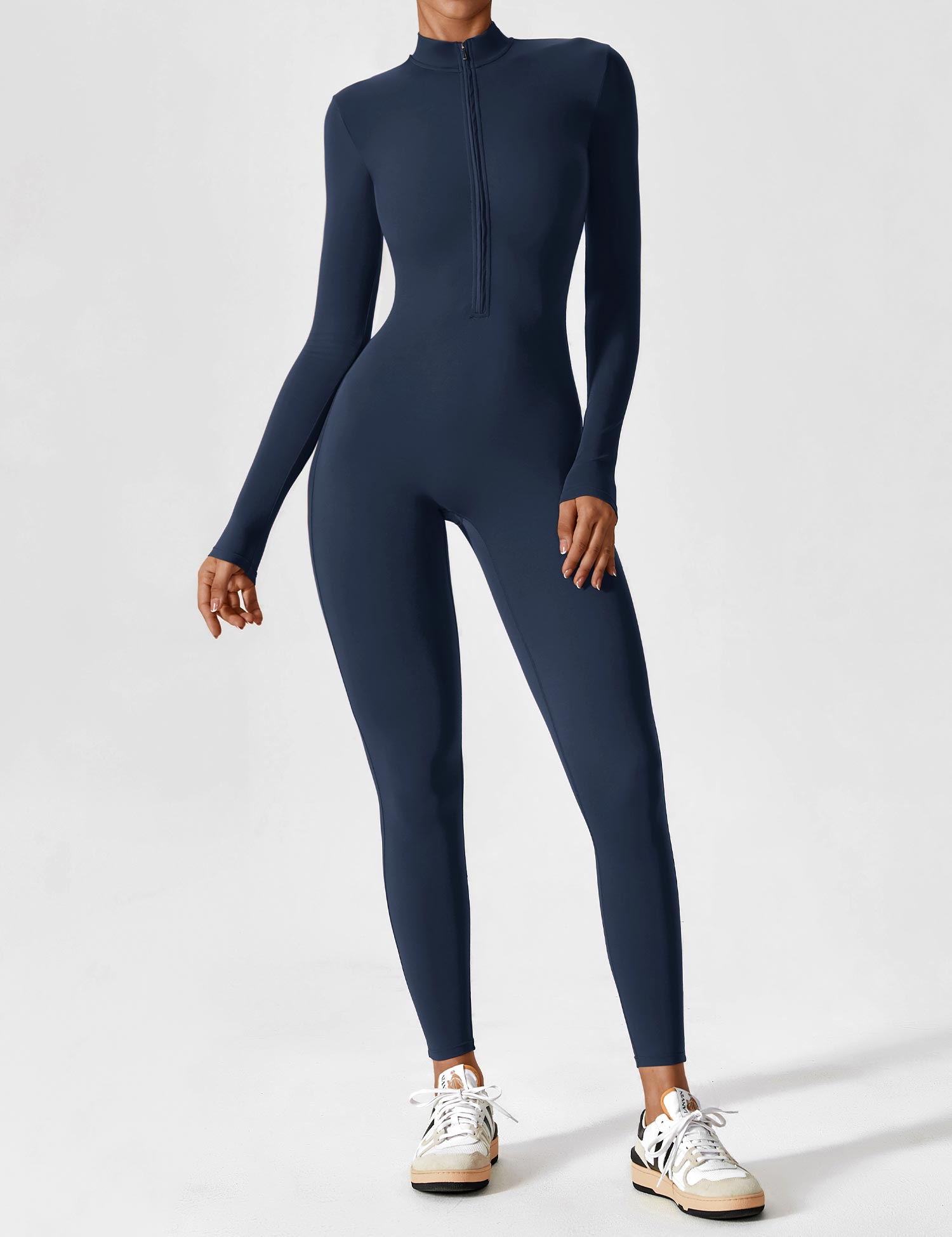 Long Sleeve Zip Jumpsuit – Stretch One-Piece Activewear with Sculpting Fit