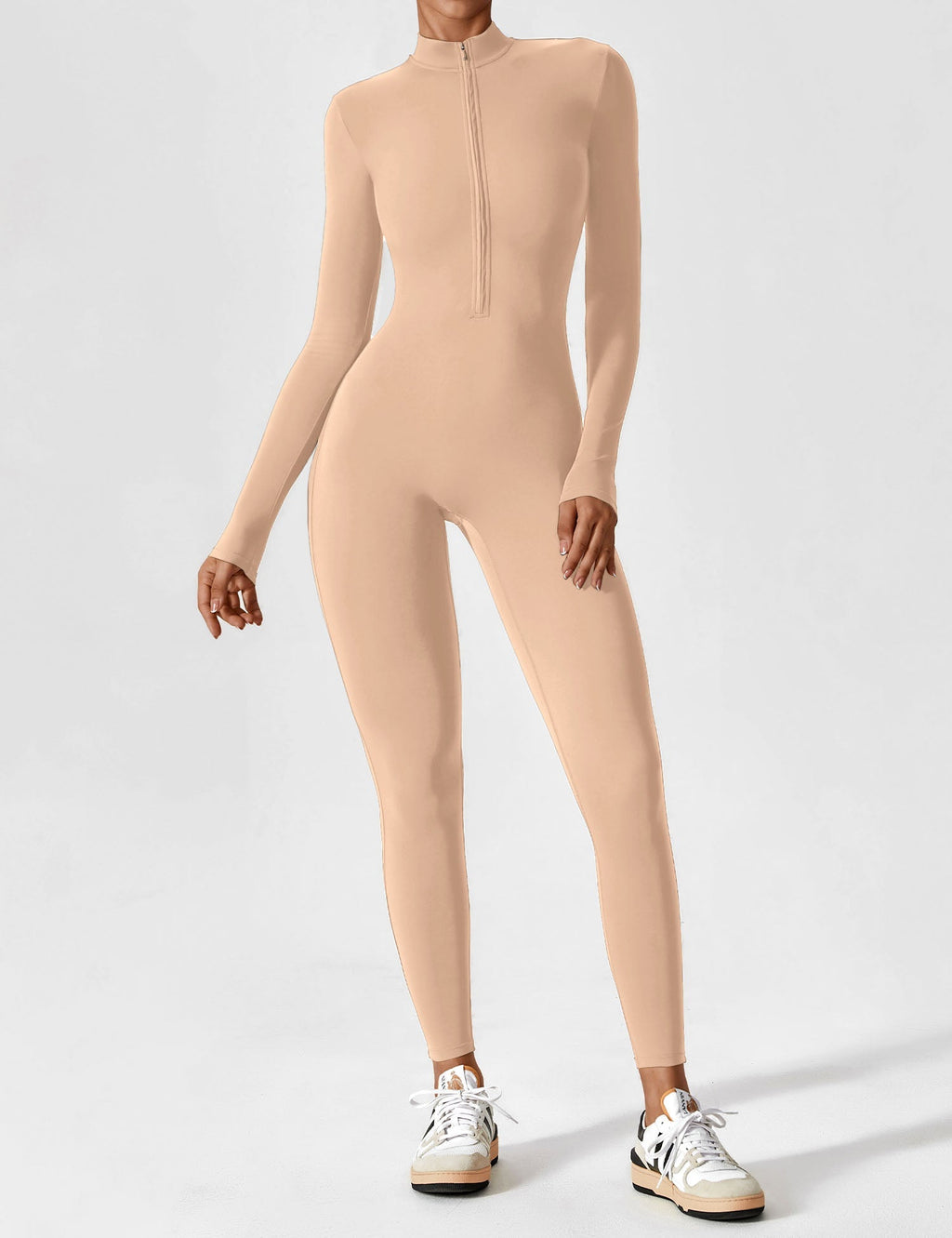 Long Sleeve Zip Jumpsuit – Stretch One-Piece Activewear with Sculpting Fit