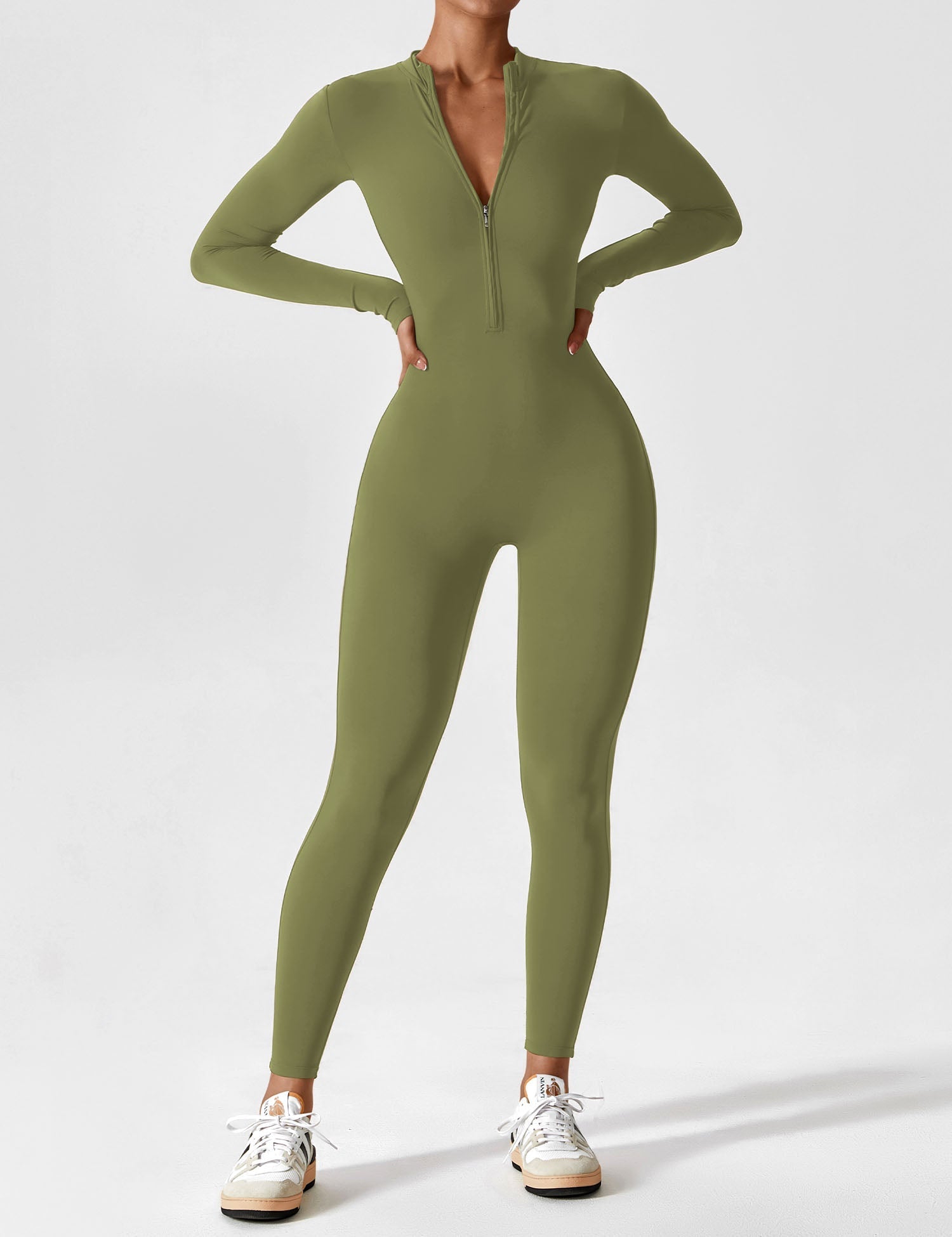 Long Sleeve Zip Jumpsuit – Stretch One-Piece Activewear with Sculpting Fit