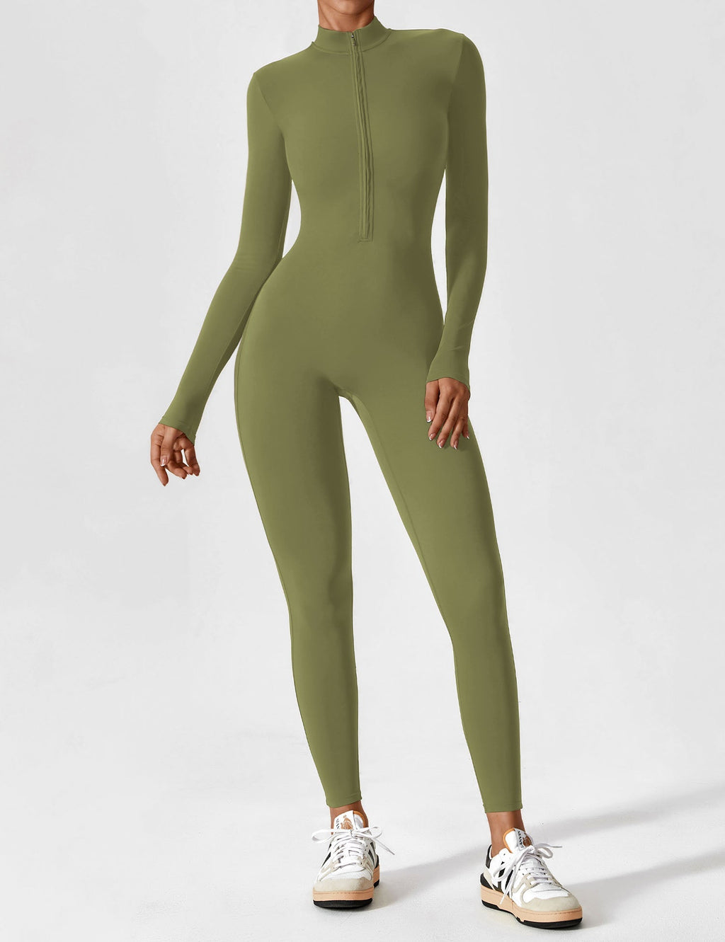 Long Sleeve Zip Jumpsuit – Stretch One-Piece Activewear with Sculpting Fit